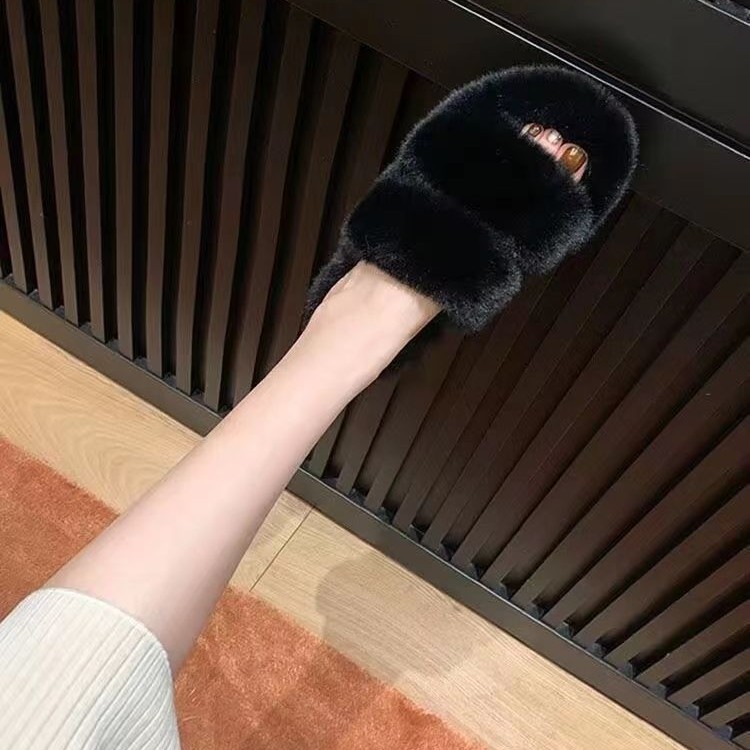 Zapatillas de felpa para mujer 2023 nuevo estilo coreano ins zapatos de moda Otoño e Invierno Zapatillas de algodón para el hogar de moda Zapatillas de lana para mujer