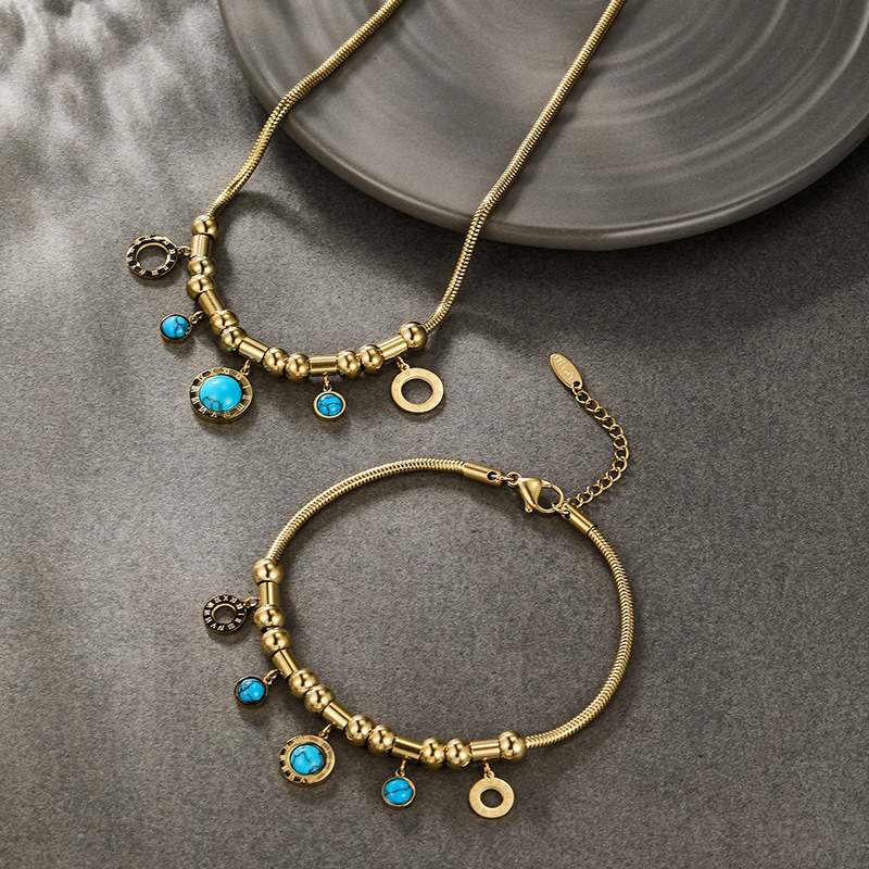 Conjunto de Joyería Xuping de Acero Inoxidable con Baño de Oro de 14k, Estilo Europeo y Americano, Diseño de Nicho, Collar y Pulsera con Personalidad