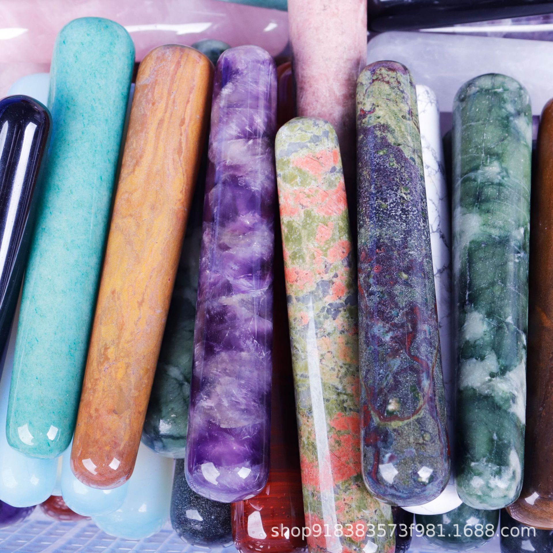 圆形身体按摩棒天然玉石水晶粉晶按摩器面部美容瘦脸美容仪器