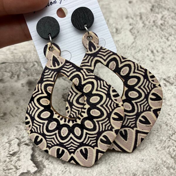 retro wooden long beach large earrings