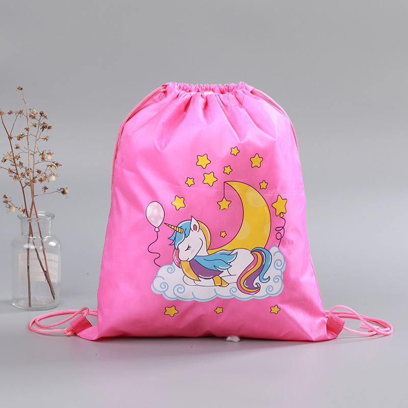 Al por mayor publicidad de dibujos animados niños lindo hombro cordón bolsa simple cordón mochila poliéster almacenamiento mochila impermeable