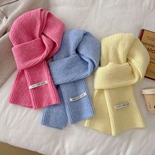 玫红色纯色针织毛线围巾女生秋冬季加厚保暖短小围脖竖纹混羊毛围