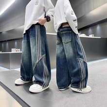 男秋装潮牌休闲牛仔裤春秋季中痞帅炸街男孩宽松长裤子