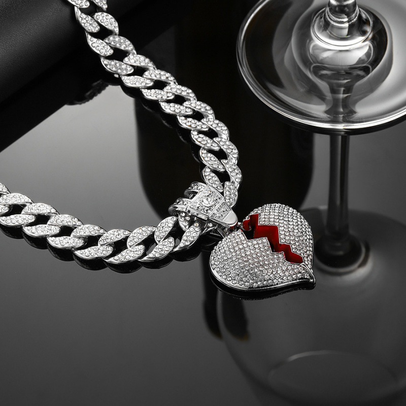 Cuban Chain Herz Halskette Mit Strass Für Damen_voghion.com