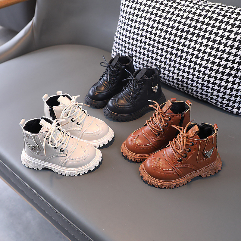 Autumn and Winter New 2022 Children's Shoes Boys' Ankle Boots British Leather Boots Girls' Single Boots Retro Mid-child Martin Boots Trendy