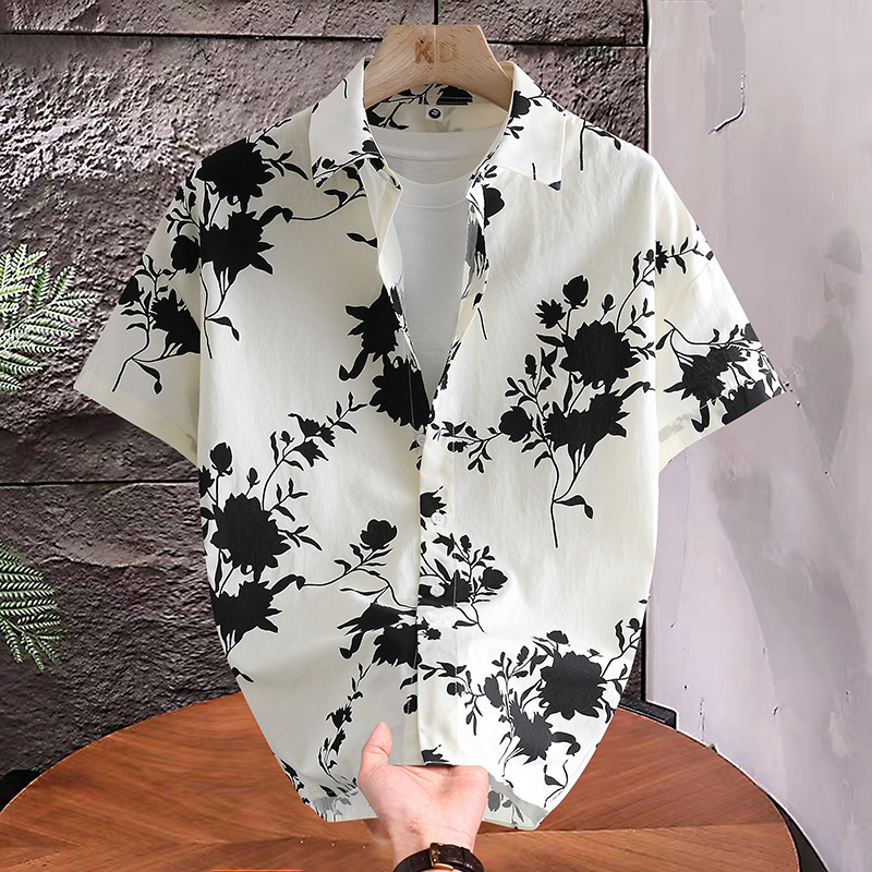 Summer Large Size Floral Shirt for Men, Loose Hawaiian Style Short-Sleeved Shirt, Beach Wear, Cotton Vacation Top, Stylish Top