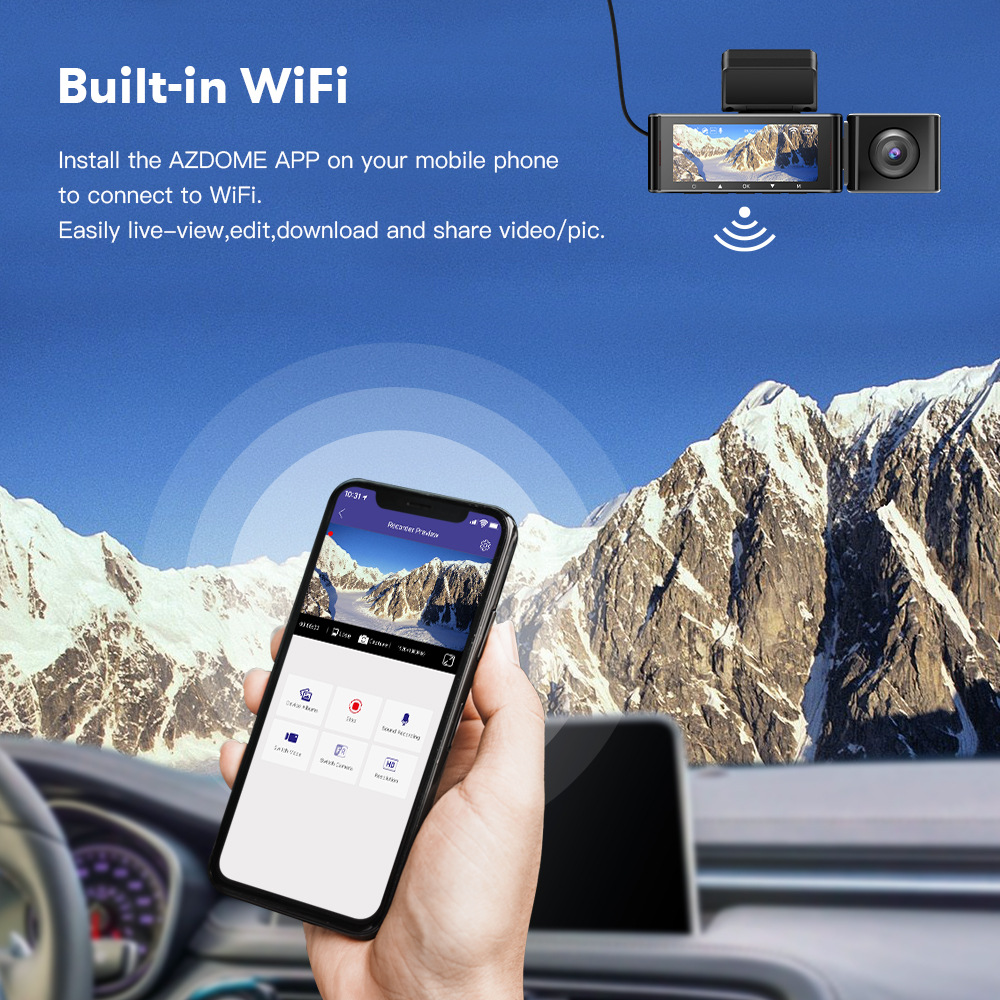 AZDOME driving recorder three lens recorder 4K 1080P 1440P built-in WIFI GPS car track