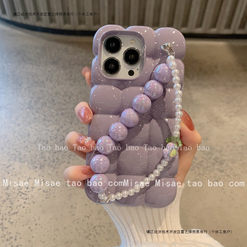 MISAE韩国ins复古紫薯花珍珠腕带适用iphone14pro max苹果11手机