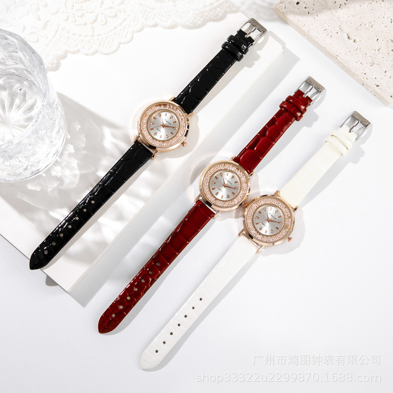 Comercio exterior reloj de moda señoras estudiantes versión coreana de diamantes Moda moda casual cuarzo mujer Mesa vibrato rojo