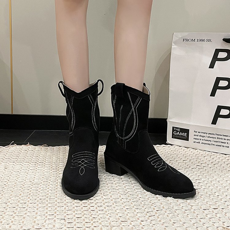 Big size fashion boots female fall and winter new embroidery ethnic style thick heel short boots female_voghion.com