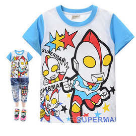 一件代发 儿童装 夏天棉衣服 卡通棉短袖T恤超人男童款