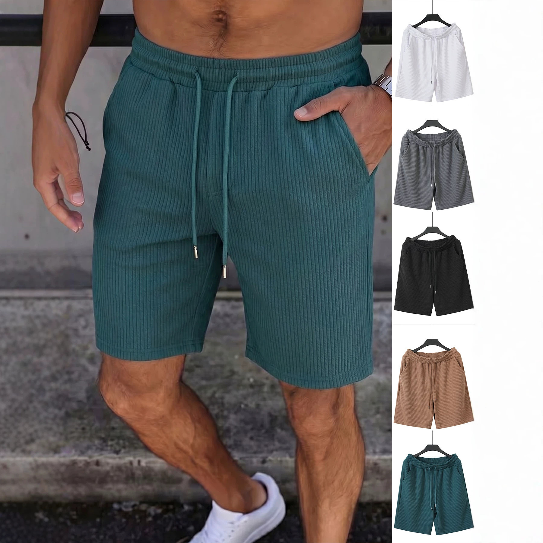 New cross-border trade men's summer heavyweight jacquard texture casual sports loose trendy beach shorts