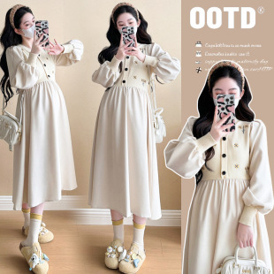 2024 Autumn New Korean Fashion Heavy Embroidery Loose Slimming Age-Reducing Patchwork Dress