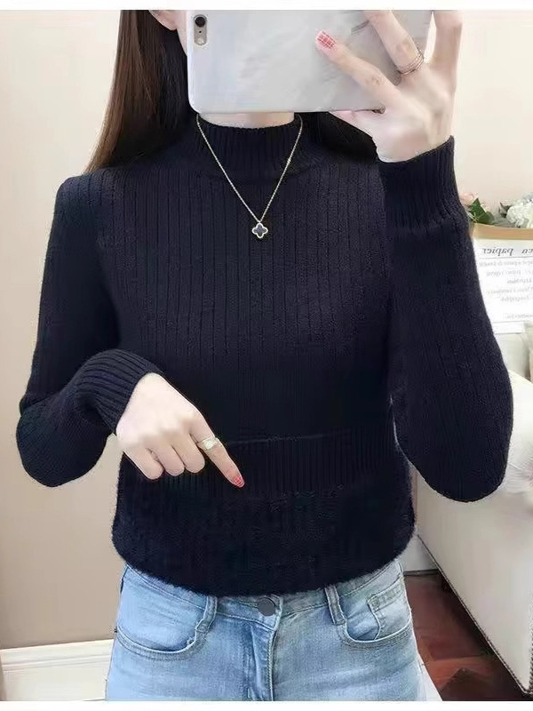 一体绒加厚半高领内搭保暖毛衣上衣女2025秋冬新款加绒针织打底衫|undefined