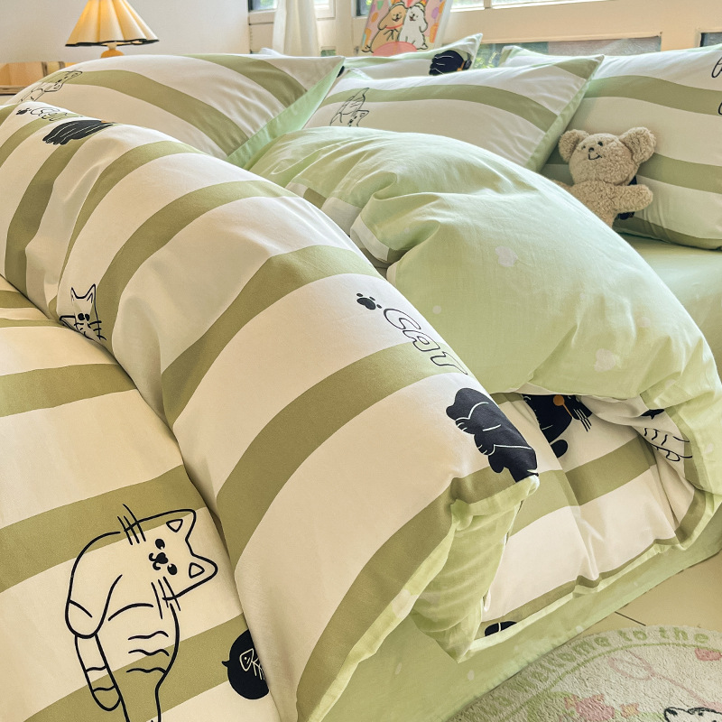 Cama de algodón cuatro piezas de sábanas de algodón cubierta dormitorio único pequeño fresco tres piezas de Nantong ropa de cama al por mayor