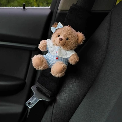 Explosive car seat belt shoulder Seat belt shoulder pad - doll-collar-blue-plaid-clothes-bear-black-velvet-shoulder-pads-single