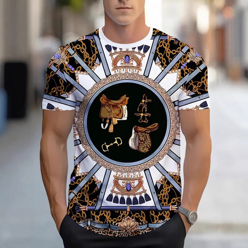 2025 New Amazon Western and European Trendy Casual Versatile Retro Men's Short-Sleeve T-Shirt