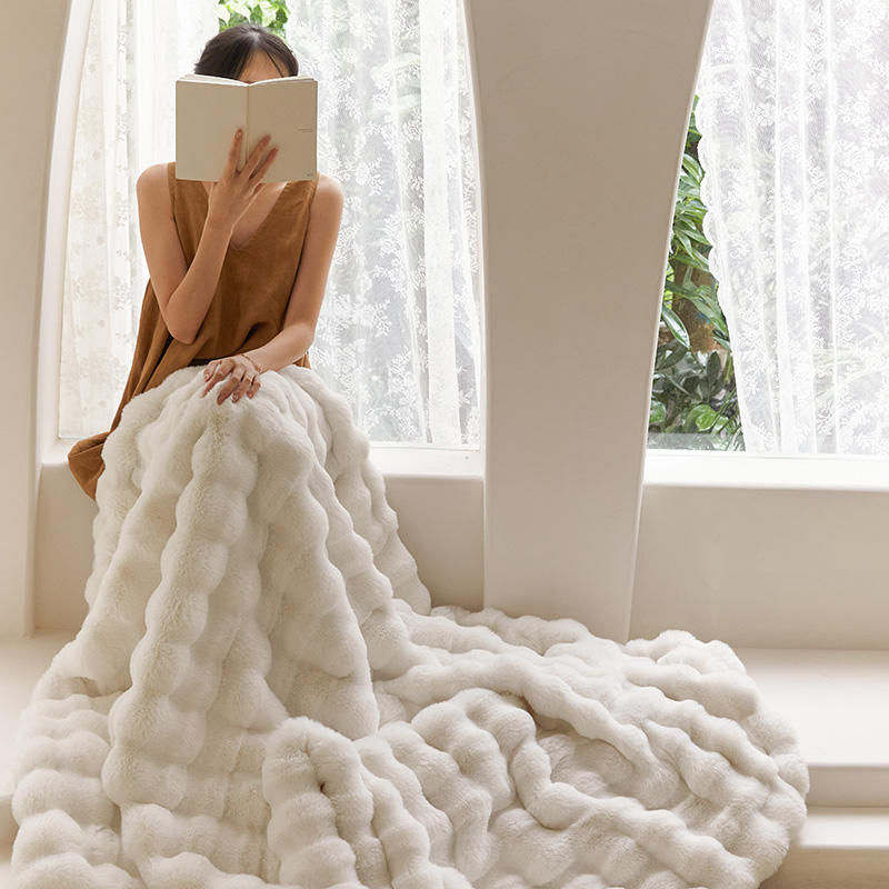 托斯卡納兔毛短絨休閑蓋毯輕奢高級沙發毯毛毯柔軟保暖絨毯臥室毯