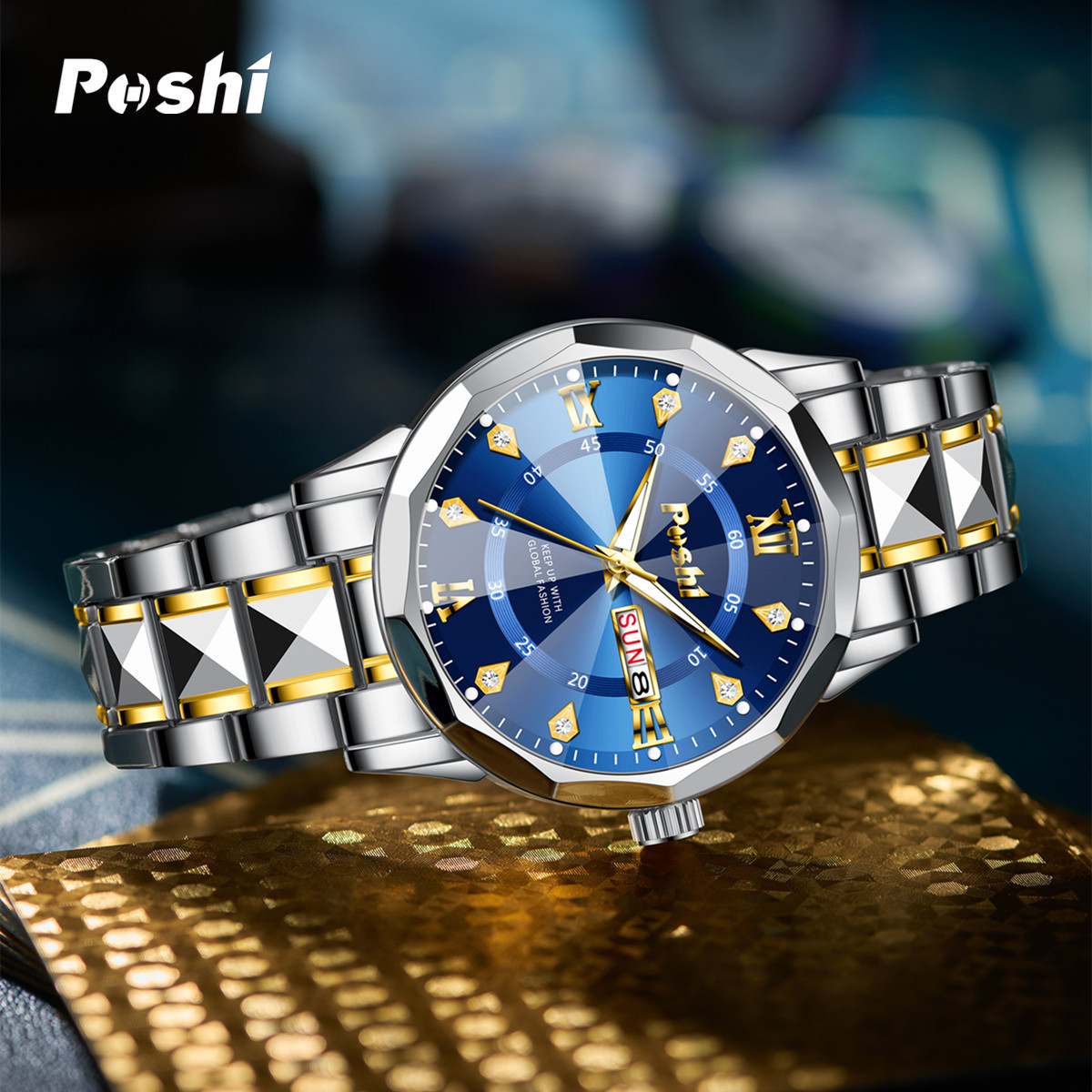 POSHI Watches Reloj de moda para hombre Calendario luminoso Reloj de cuarzo con cinturón de acero Reloj para hombre AliExpress Explosive
