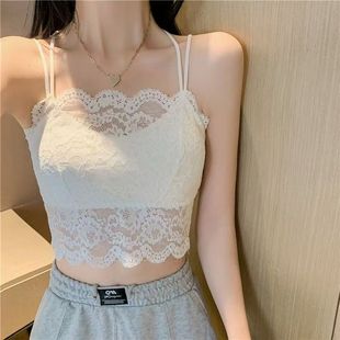 Lace Camisole with Beautiful Back, Strapless Bra with Chest Pads for Women, Anti-Exposure, Wireless, Young Girl's Wrap-Around, Push-Up, Thickened Chest Pads
