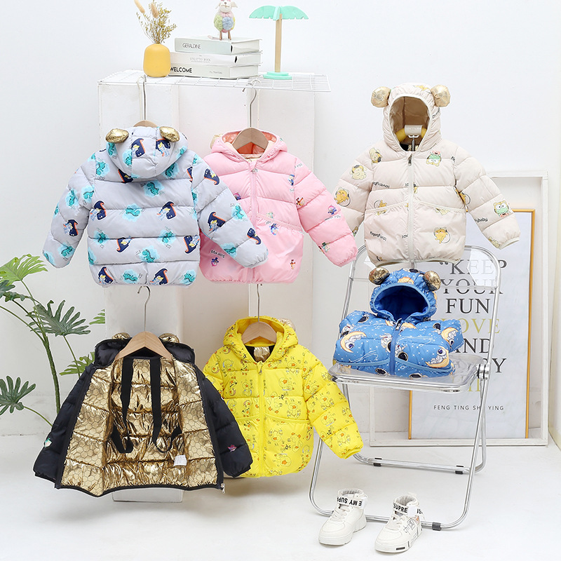 856 tela de flores de oro negro para niños chaqueta de plumón para niños niñas chaqueta de algodón autocalentada de grafeno para niños engrosados