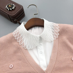 White Classic Lightweight Wings Boutique Embroidered Fake Collar Women's Versatile Shirt Fake Collar Cross-Border Manufacturer Wholesale Collar