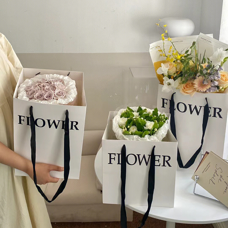 鲜花包装手提袋牛皮纸袋方形大号花束礼品袋批发礼物手拎袋抱抱袋