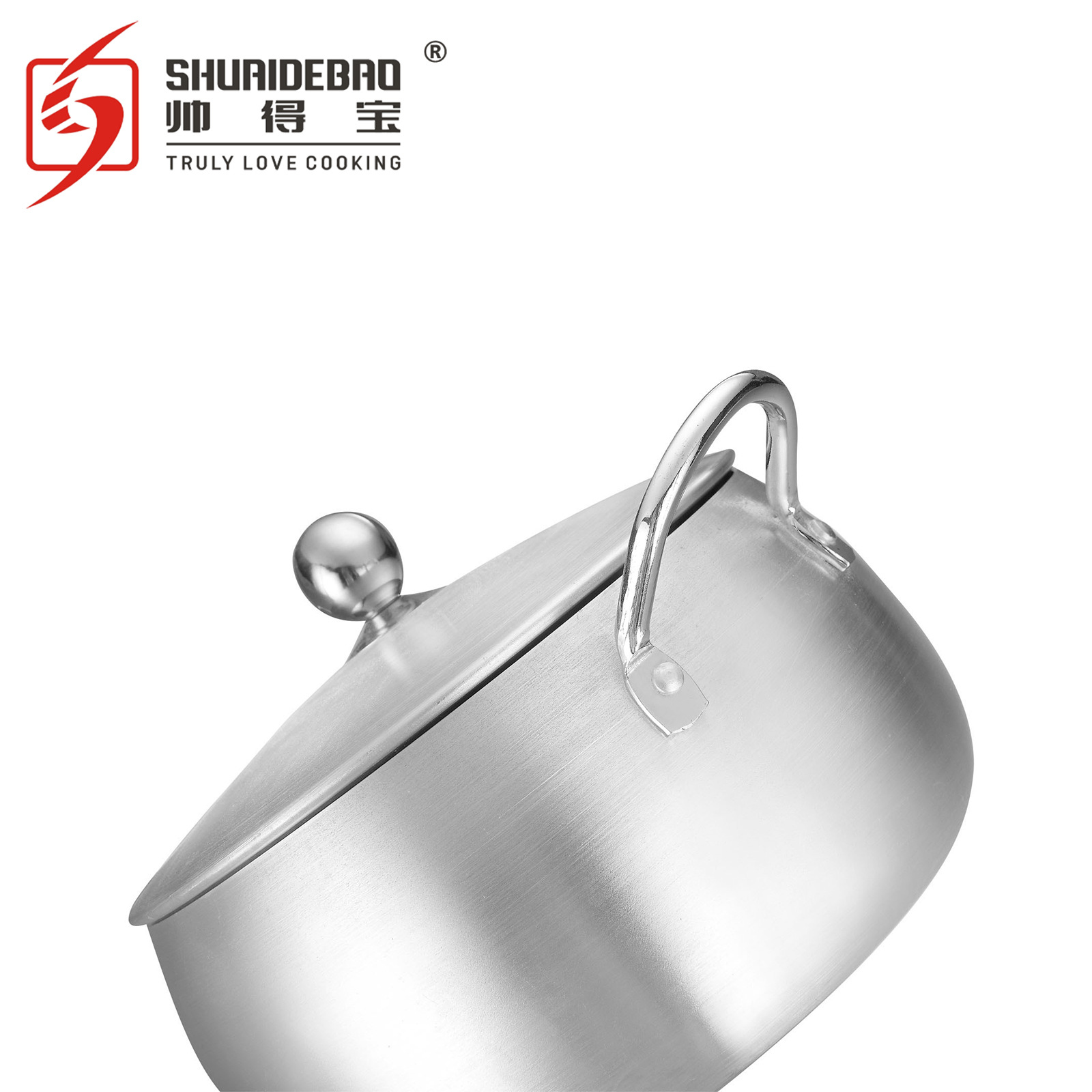 Shuaidebao fuente fábrica exportación aluminio necking lijado olla profundización sopa olla conjunto de diez piezas olla