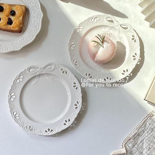 ins style french embossed pure white western plate cake plate dessert plate retro dish plate pasta steak plate