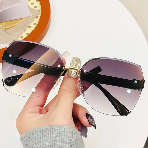 New Fashion Rimless Sunglasses for Women and Men, Trendy UV Protection Aviator Sunglasses, Wholesale Ocean Style Sunshades