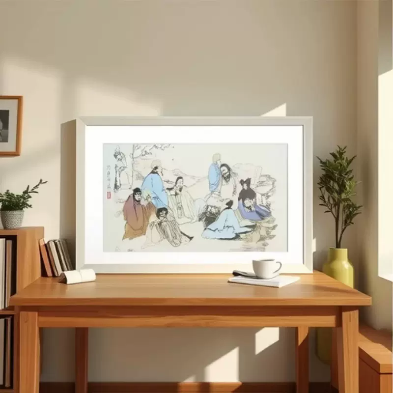 宝鸡申奥生产新中式钛版画办公室装饰钛合金版画入户玄关走廊壁画