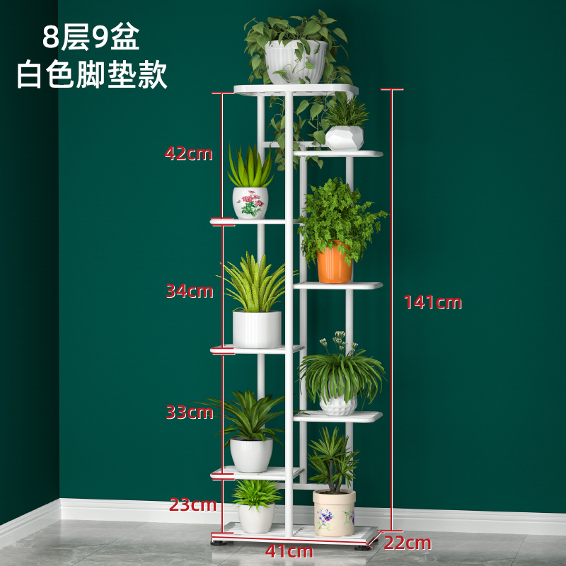 Estantes de flores de hierro en la Sala de estar balcón estantes de flores plegables multifuncionales estantes de macetas de flores de Luo verde estantes de macetas interiores de varias capas image 22