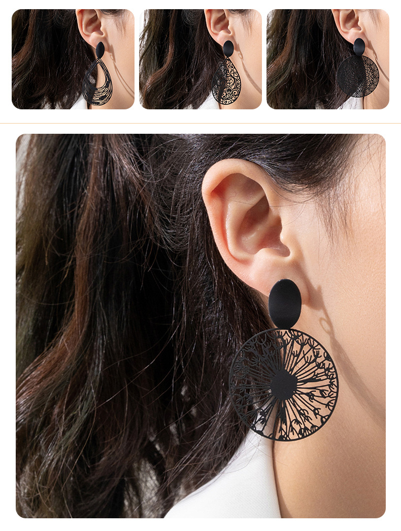 Round, Water Droplets Pattern Women'S Gender Retro Round Water Droplets Stoving Varnish Metal Drop Earrings