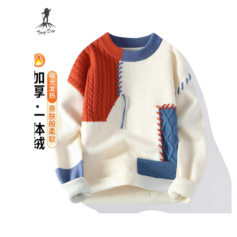 Camel HJCAMEL fleece-lined Sweater Men's and Women's Winter New Distinctive Knitted Base Shirt Lazy Style Sweater Camel HJCAMEL fleece-lined Sweater Men's and Women's Winter New Distinctive Knitted Base Shirt Lazy Style Sweater
