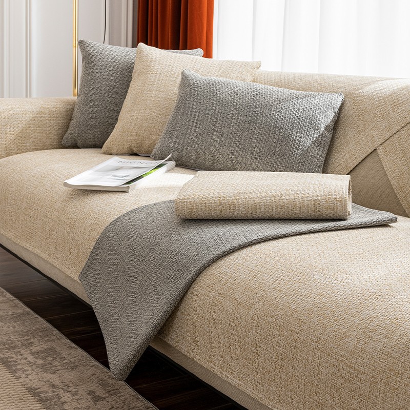 Log Style Four-Season Universal Cotton and Linen Sofa Cushion Simple Modern Fabric Non-Slip Cushion Textured Sofa Cover