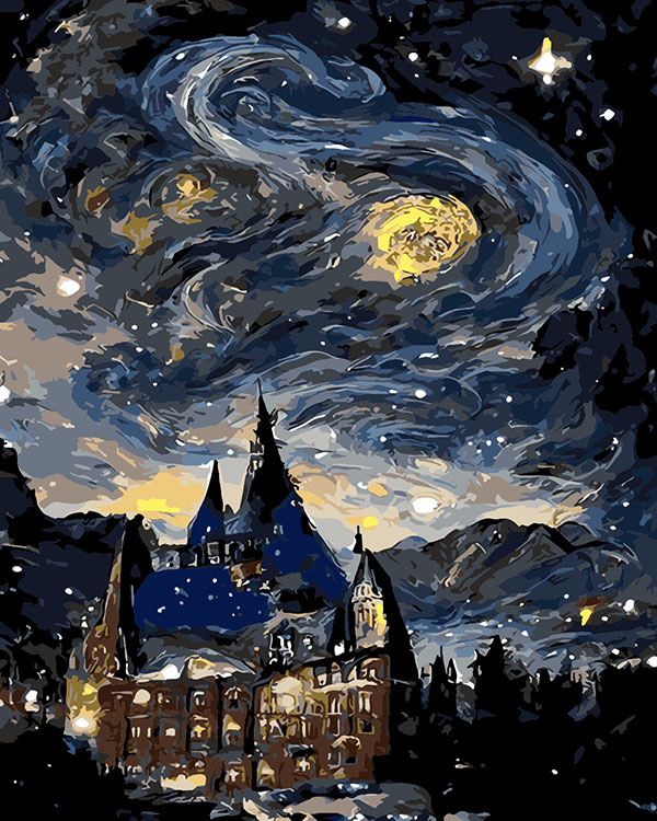 Van Gogh Starlight Castillo digital al óleo de Monet alta sensación de relleno pintura al óleo descompresión pintura artesanal Abstract