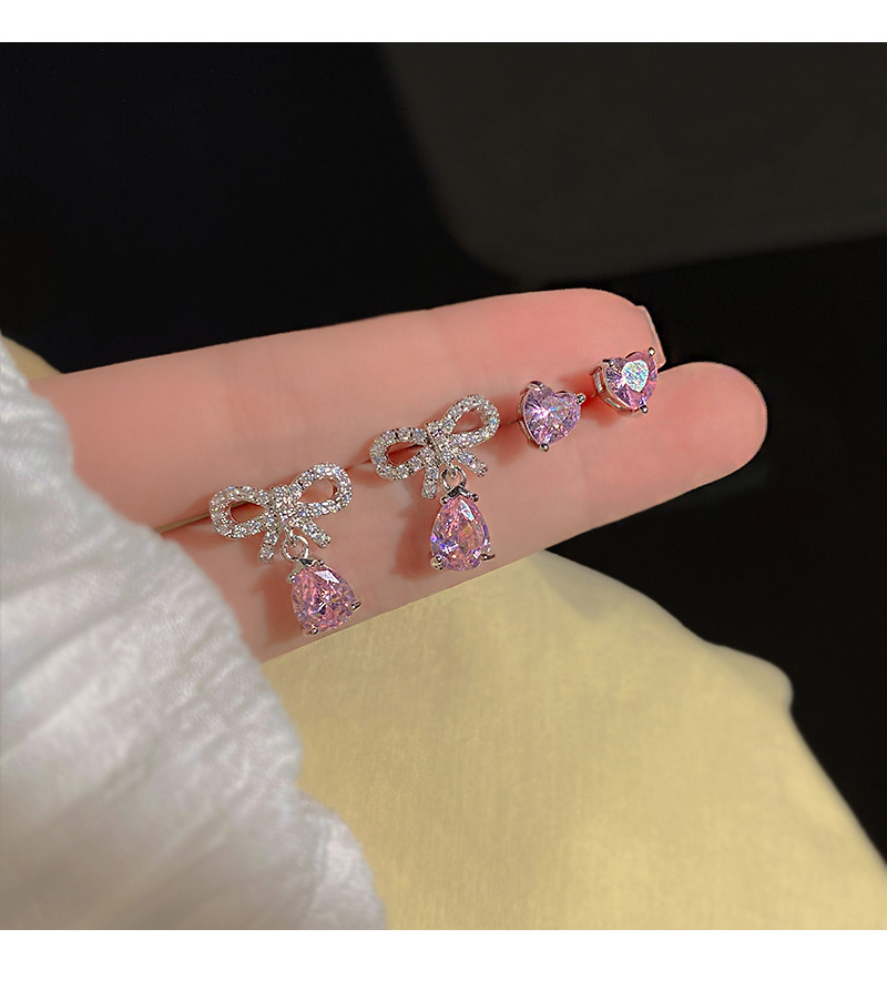 Fashion Bow Knot Copper Inlay Drop Earrings Ear Studs 1 Set