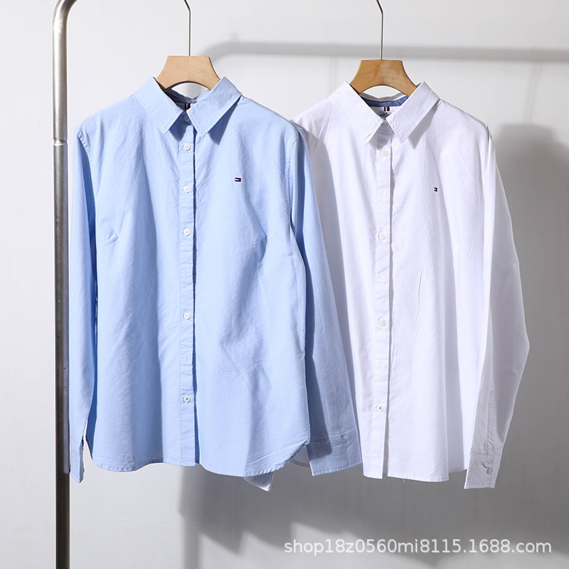 美汤系~女士纯色商务纯棉长袖polo领衬衫外套2003