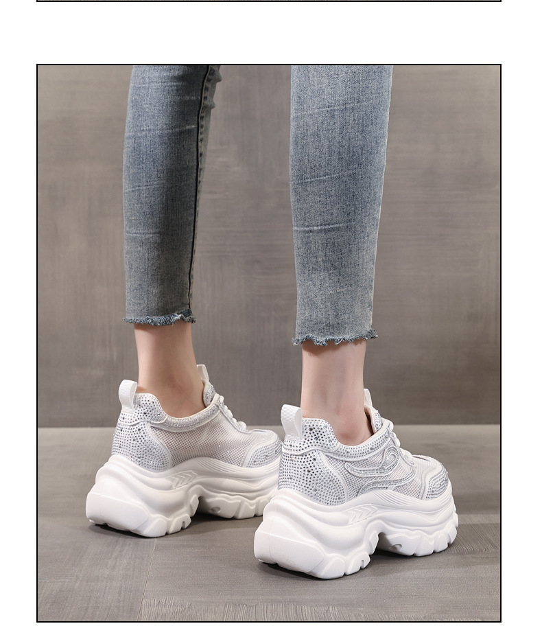Giày sneaker chunky nữ đế dày mặt lưới đính đá tăng chiều cao — Màu đen chi tiết 12