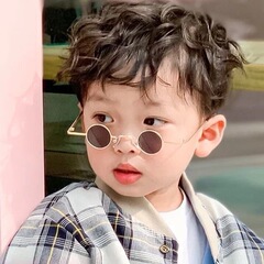 子供サングラスファッション女の子レトロ小さなラウンドフレーム太子镜パフォーマンススタイリングサングラス男かっこいい赤ちゃんメガネ