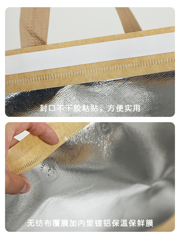 Ins madera no tejida de aluminio bolsas de aislamiento térmico fruta cortar té beber jugo para llevar bolsas de mano auto-sellado color sólido