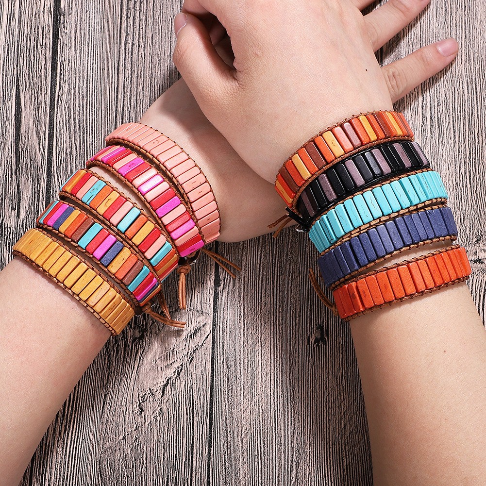 Summer bohemian stone retro palace pattern color bracelet new