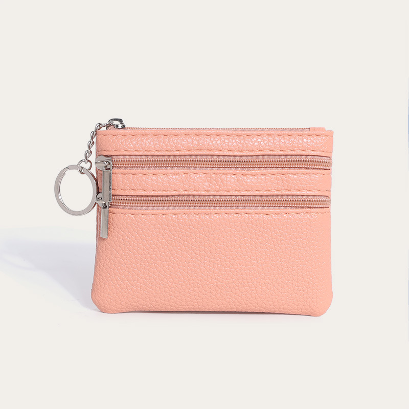 Cartera corta con cremallera para mujer patrón de Litchi de tres bolsillos mini bolsa de monedas multifuncional llavero bolsa de monedas