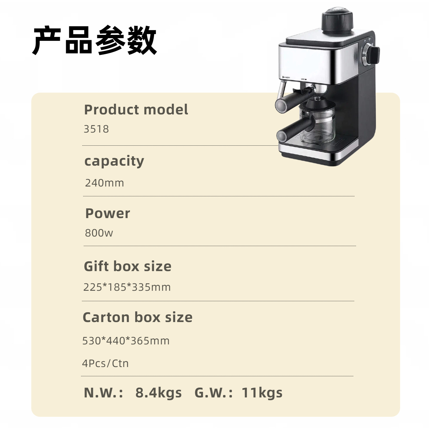 Máquina de café 3.5Bar doméstica espuma de leche transfronteriza pequeña cafetera italiana cafetera