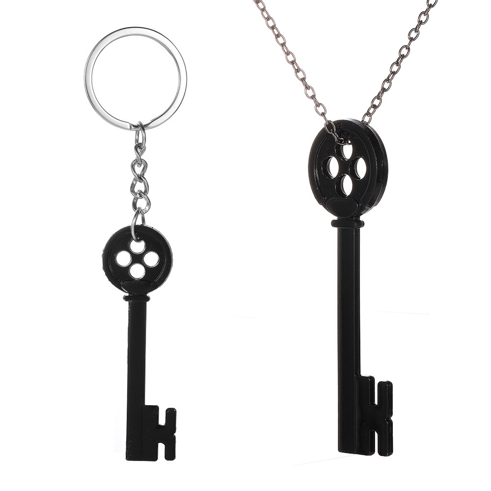 Animated Ghost Mom Keychain Caroline Halloween Mystery Door Key Pendant Necklace Black Button Pendant