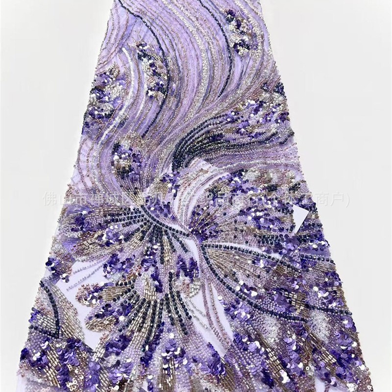Wavy streamline Peacock pluma bordado tela de malla delgada alfombra roja vestido de cena de boda china tela de lujo ligera