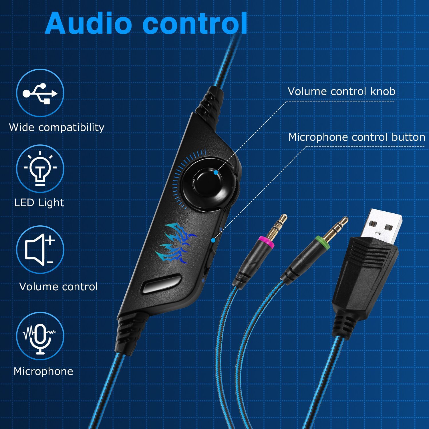 Yinzhuo G2000 illuminated stereo wired computer headset, gaming headset for PS5.