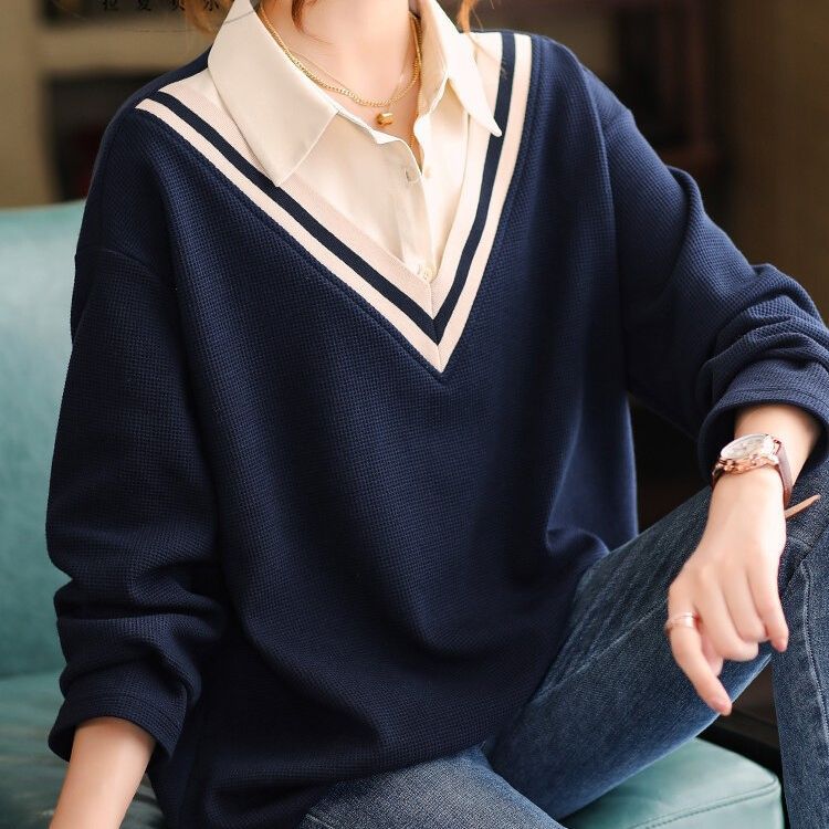 欧洲站假两件卫衣女春秋2024新款宽松胖妹妹大码女装减龄休闲外套