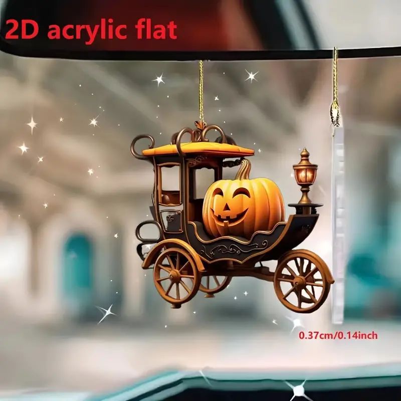 Halloween creativo calabaza coche festivo regalo de decoración transfronteriza nuevo acrílico plano coche colgante espejo retrovisor image 4