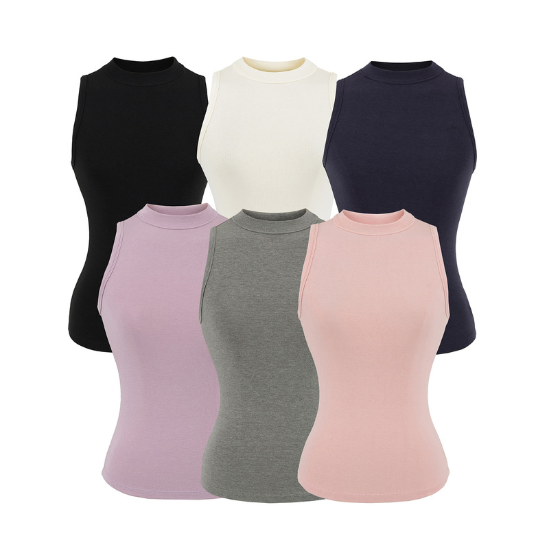 Basic Half Turtleneck Sleeveless Slim Stretch Vest Korean Women's Daily Simple Gray Slim Round Neck Sleeveless Top Summer